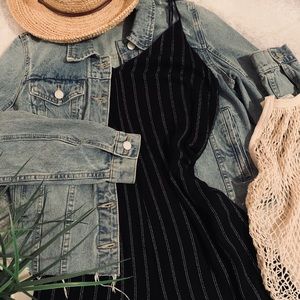 Black Striped Spaghetti Strap Jumpsuit